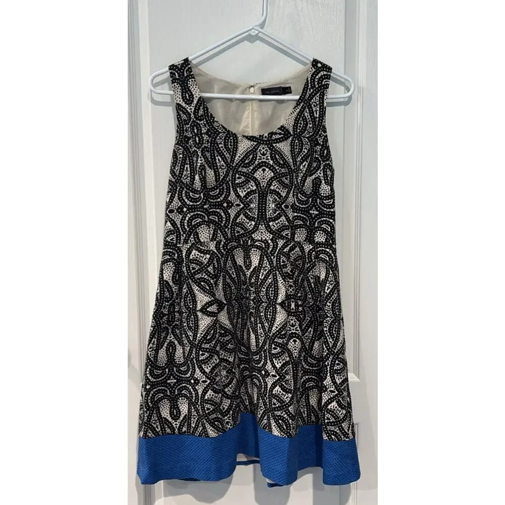 The Limited Black White Patterned Sleeveless Fit & Flare Dress Sz 10